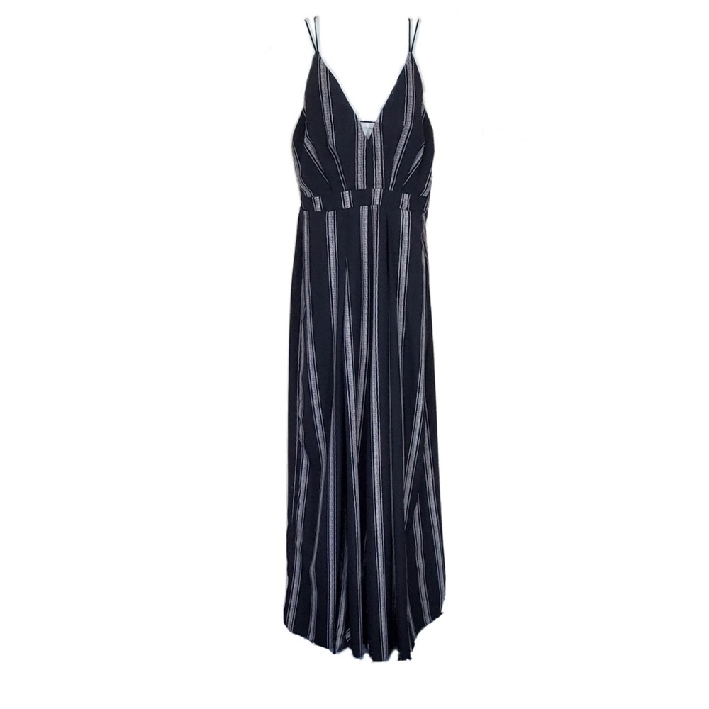 Luxxell Jumpsuit Large Black Pinstripe Slip Leg Flare